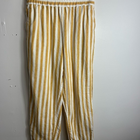 Madewell Tapered Huston Pull-On Crop Pants Linen Cotton Stripe Mustard xs 1773 - Picture 2 of 3